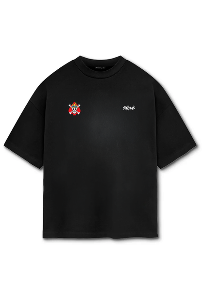 Ace oversized anime t-shirt front view with flame chest emblem - Saiyans Studio