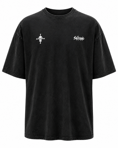 Model wearing Whitebeard oversized t-shirt - Saiyans anime streetwear