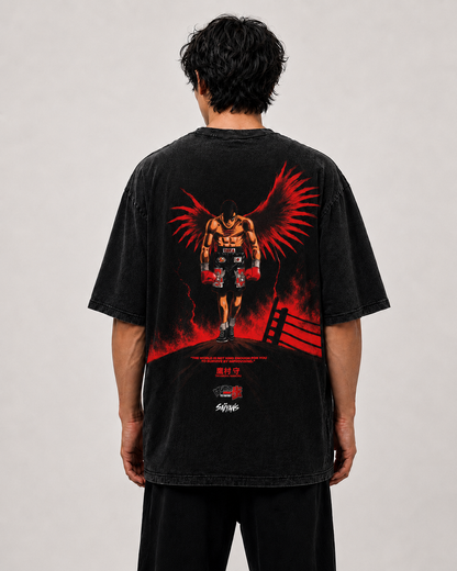 Model wearing Takamura boxing anime t-shirt - Saiyans Studio