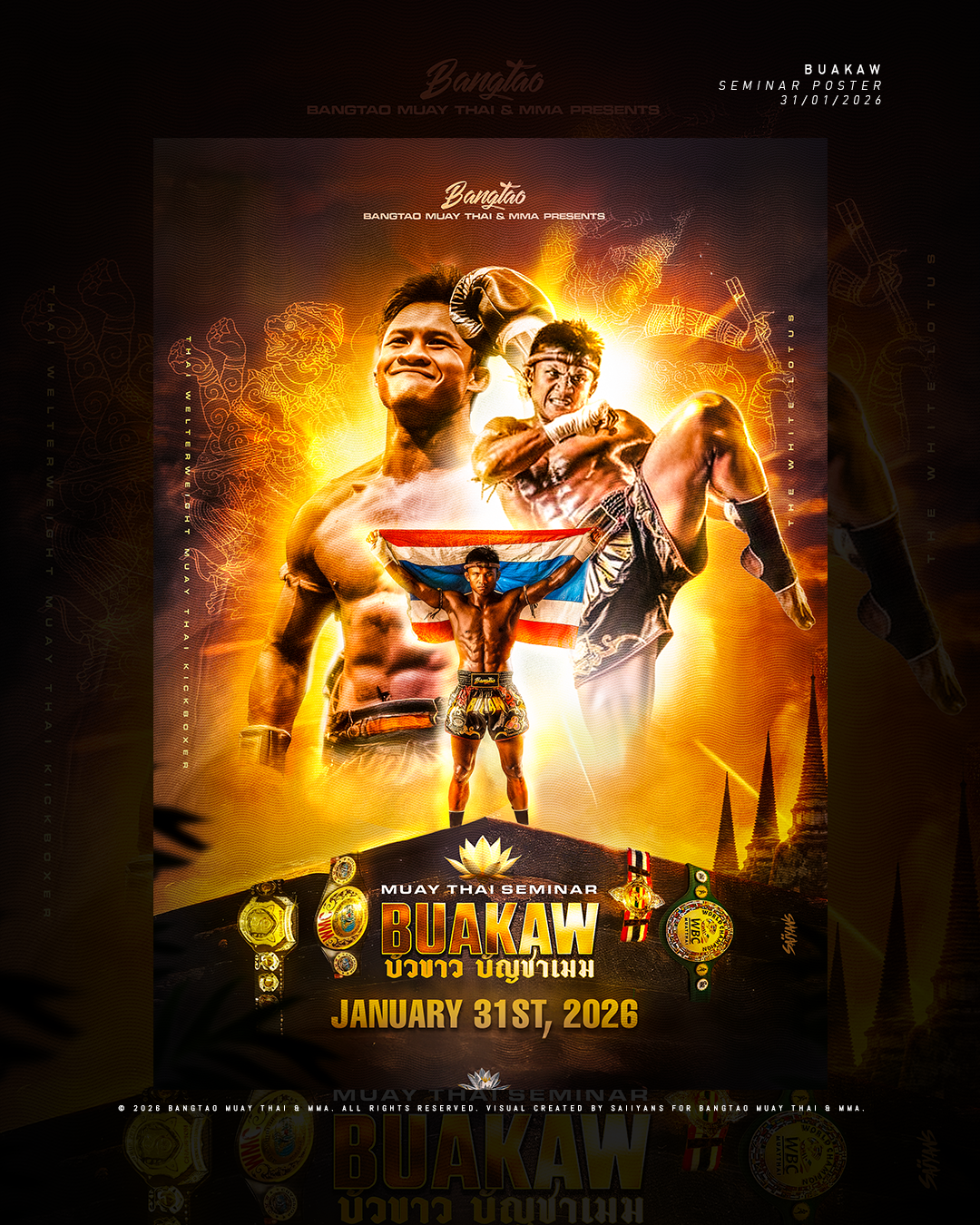 Custom Muay Thai event poster with cinematic photo compositing